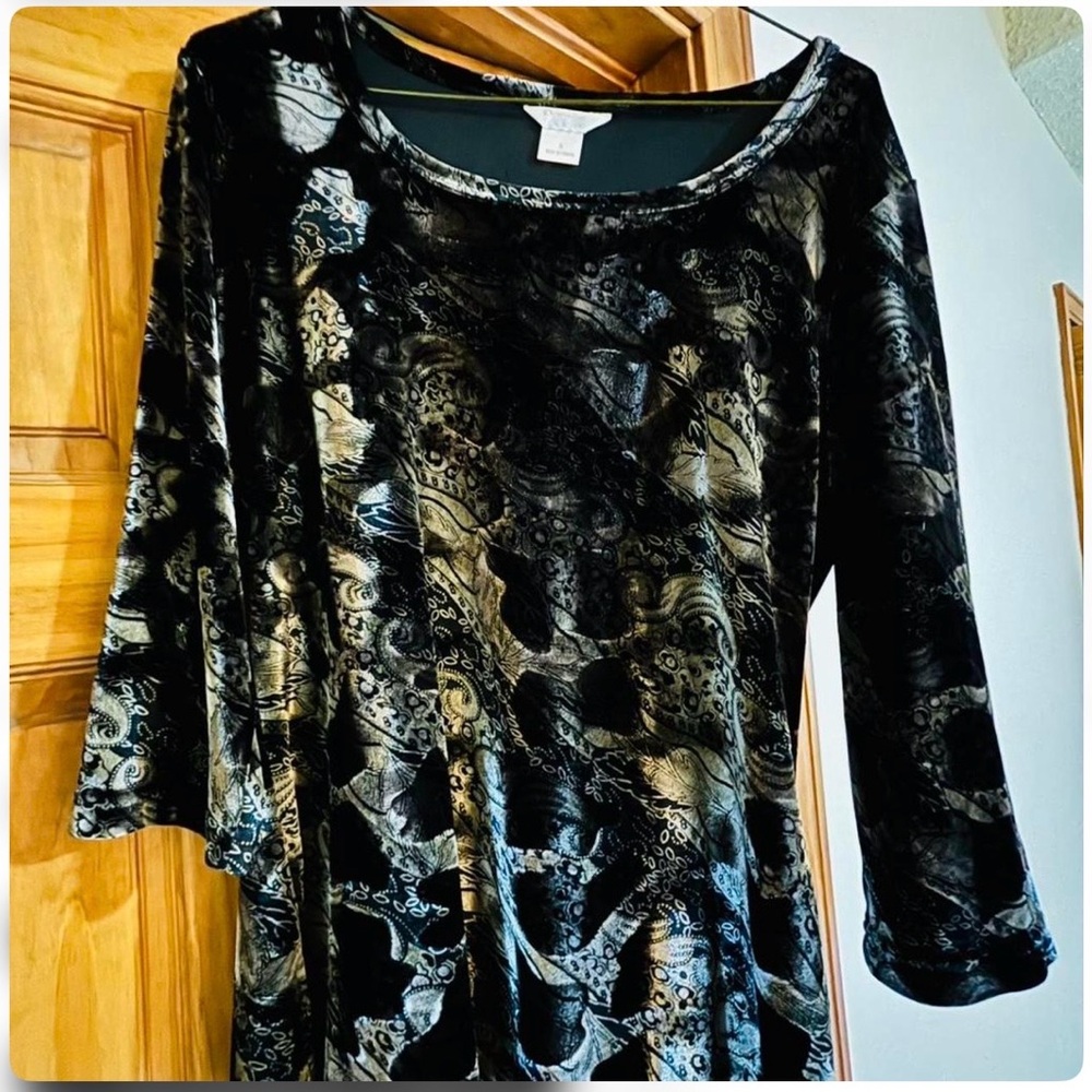 Christopher & Banks Black silver and Gold Patterned Blouse velvet - Picture 3 of 9